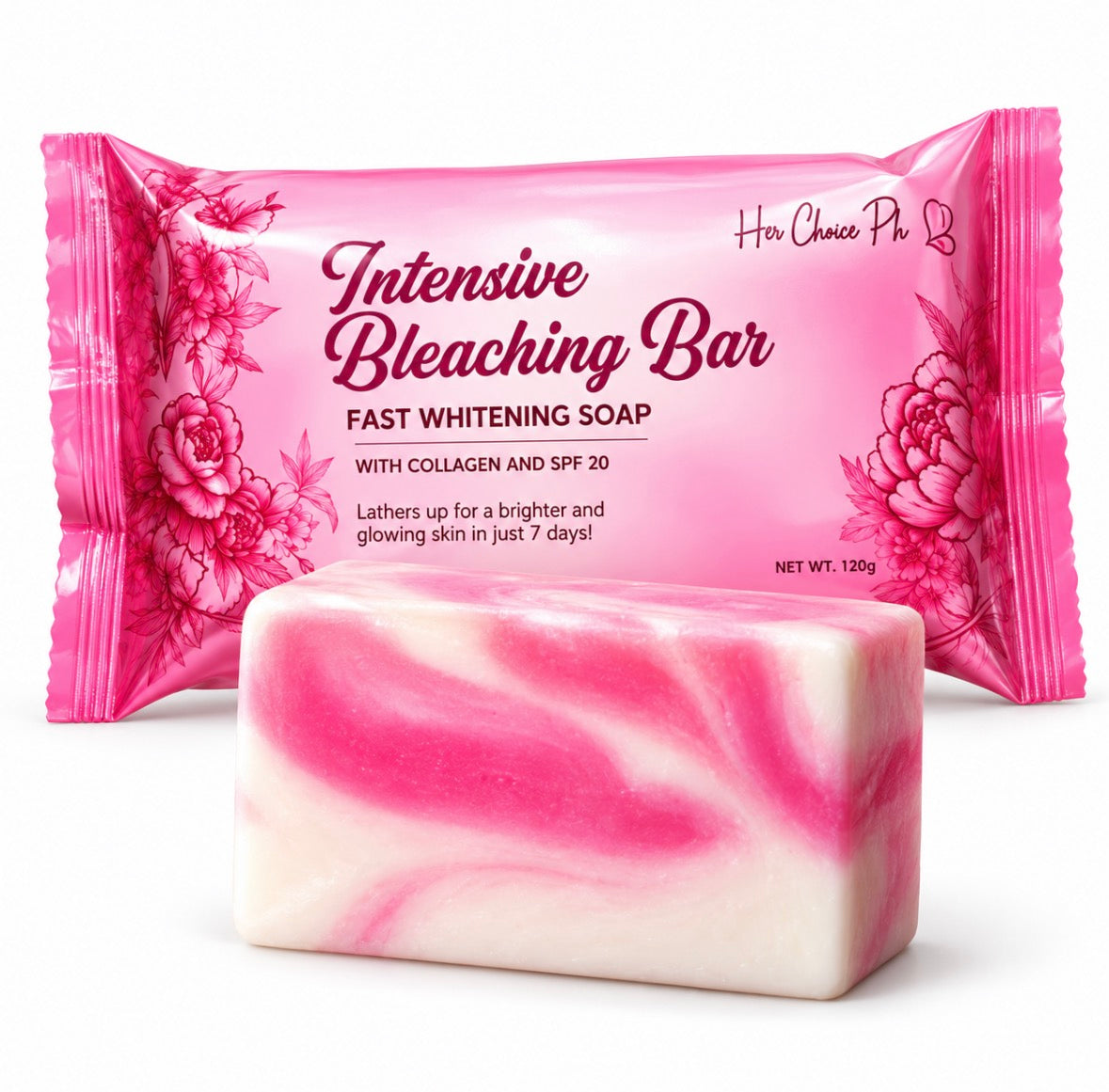HER CHOICE PH INTENSIVE BLEACHING BAR  FAST WHITENING SOAP 120G