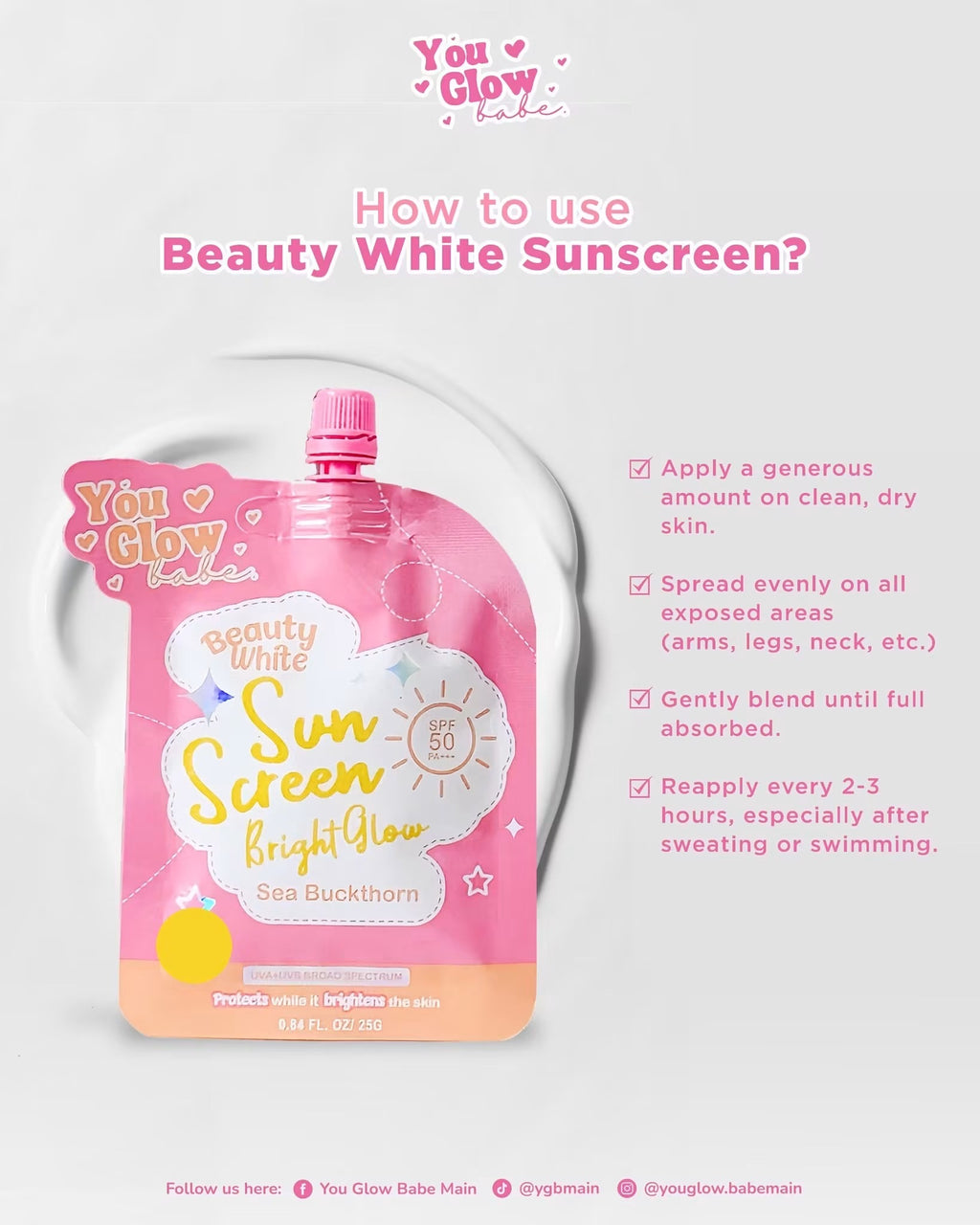 YOU GLOW BABE BEAUTY WHITE SUN SCREEN BRIGHT GLOW SPF 50 PA+++
