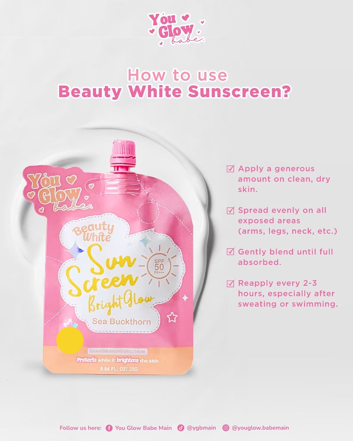 YOU GLOW BABE BEAUTY WHITE SUN SCREEN BRIGHT GLOW SPF 50 PA+++