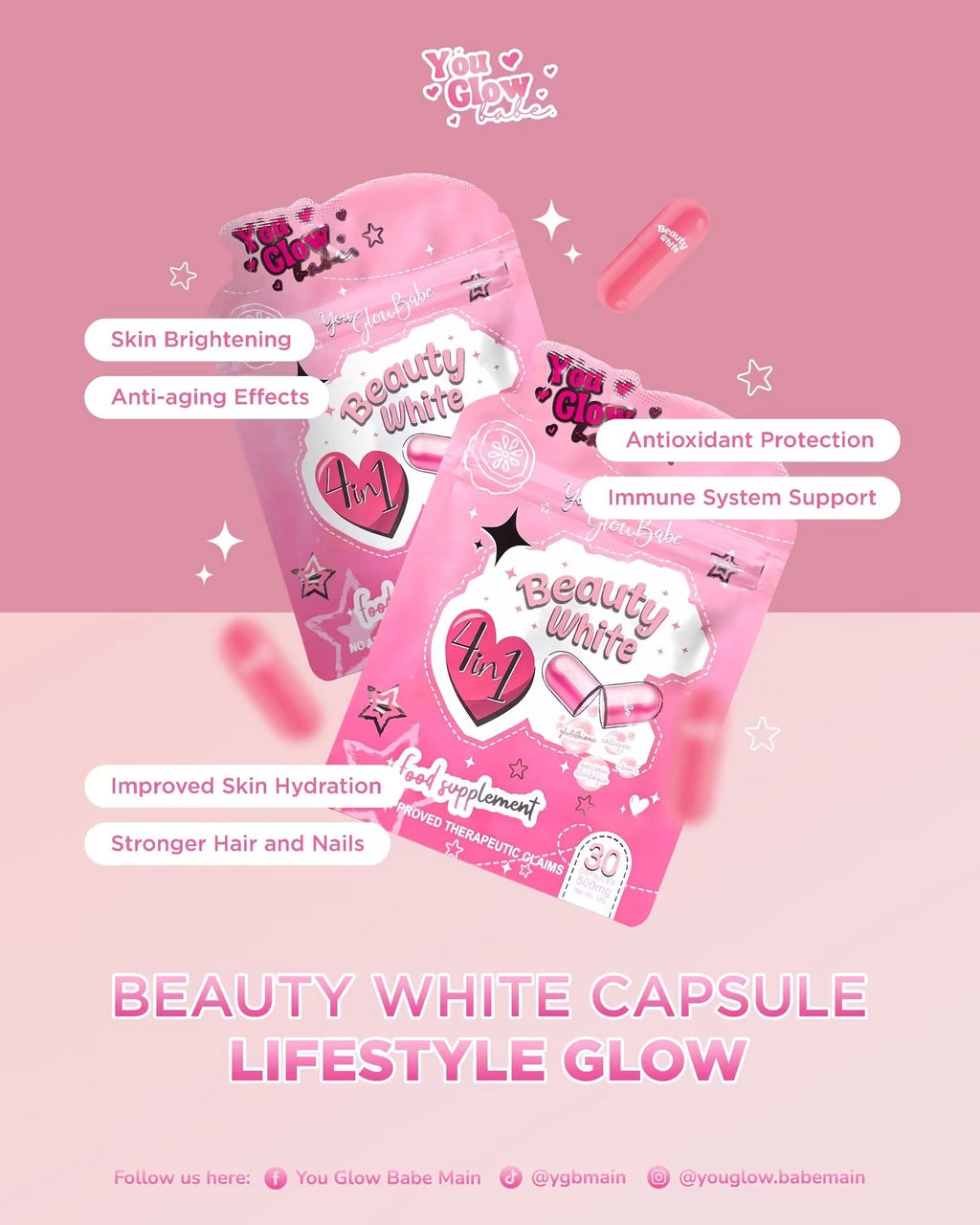 YOU GLOW BABE BEAUTY WHITE ADVANCED WHITENING + VITAMIN C 30 CAPSULES