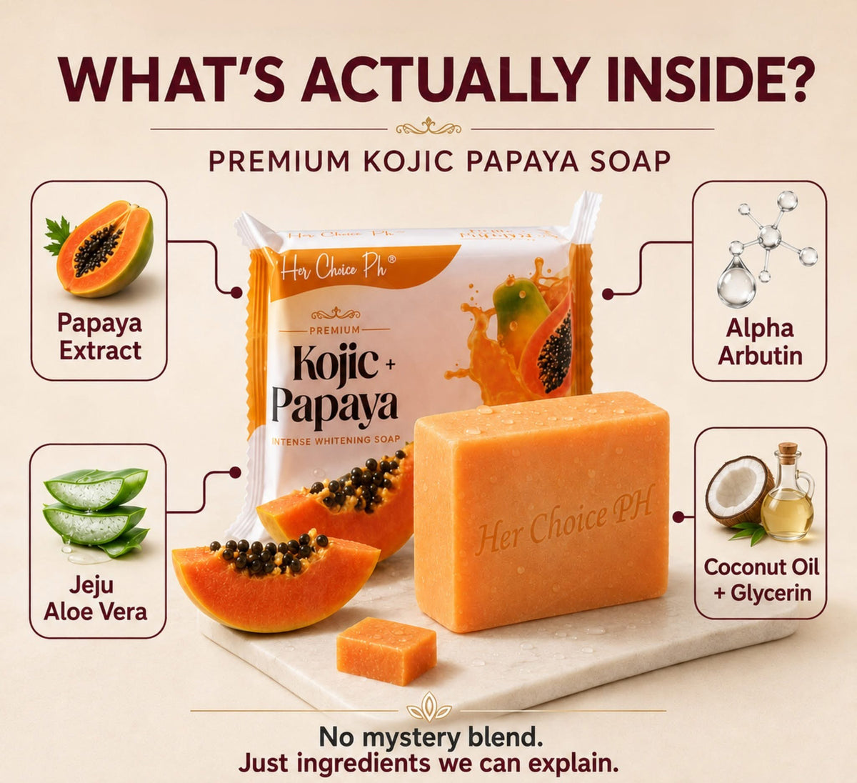 HER CHOICE PH PREMIUM KOJIC + PAPAYA INTENSE WHITENING SOAP