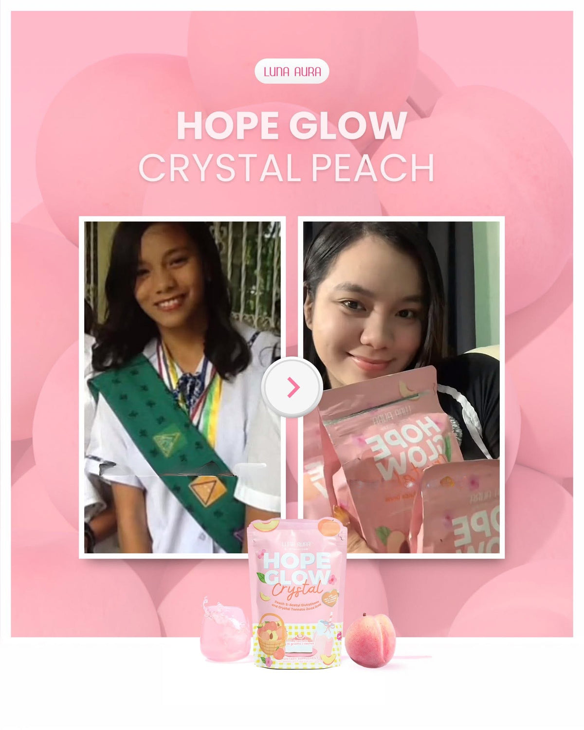 LUNA  AURA HOPE GLOW CRYSTAL PEACH GLUTATHIONE