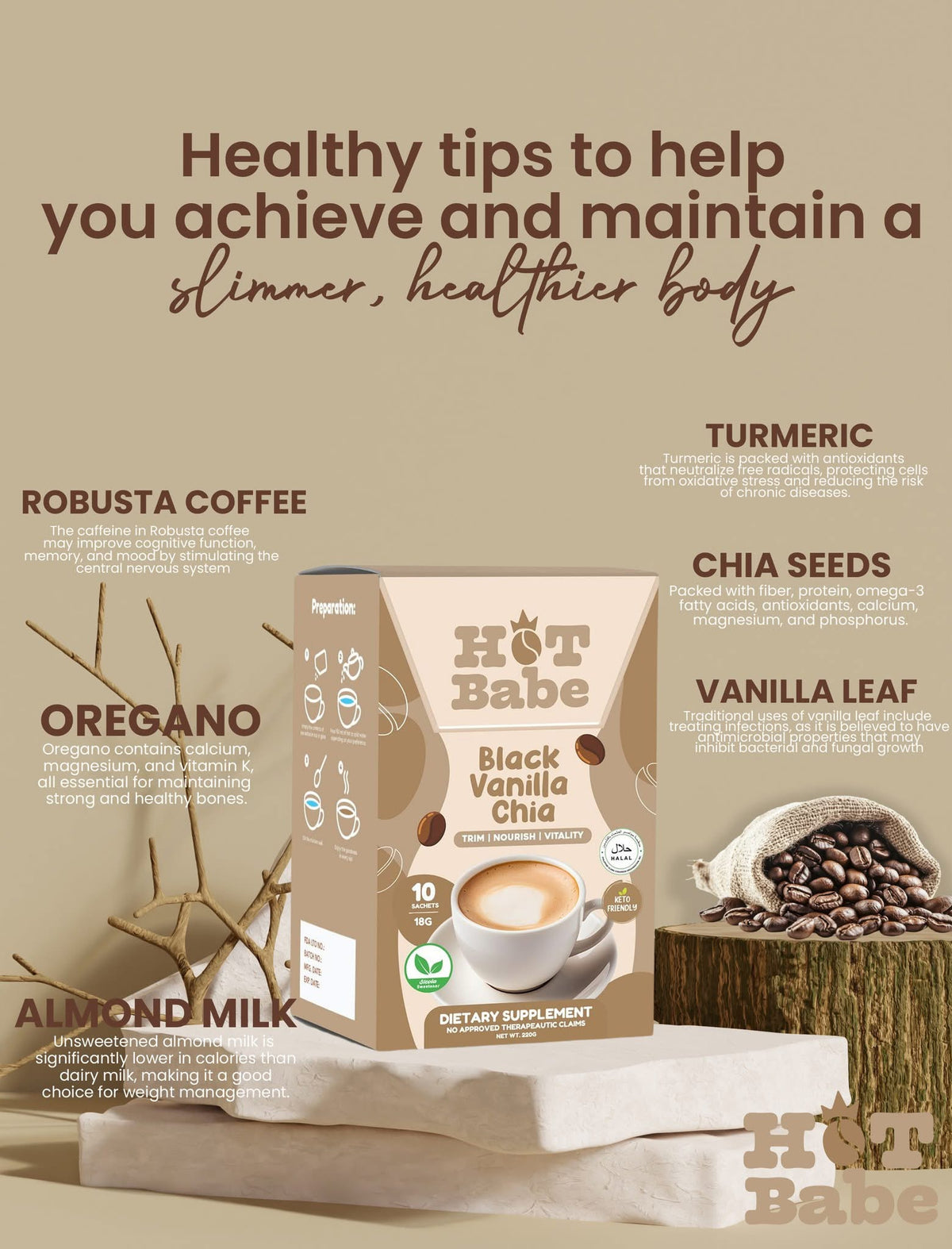 HOT BABE BLACK VANILLA CHIA DRINK – 10 SACHETS