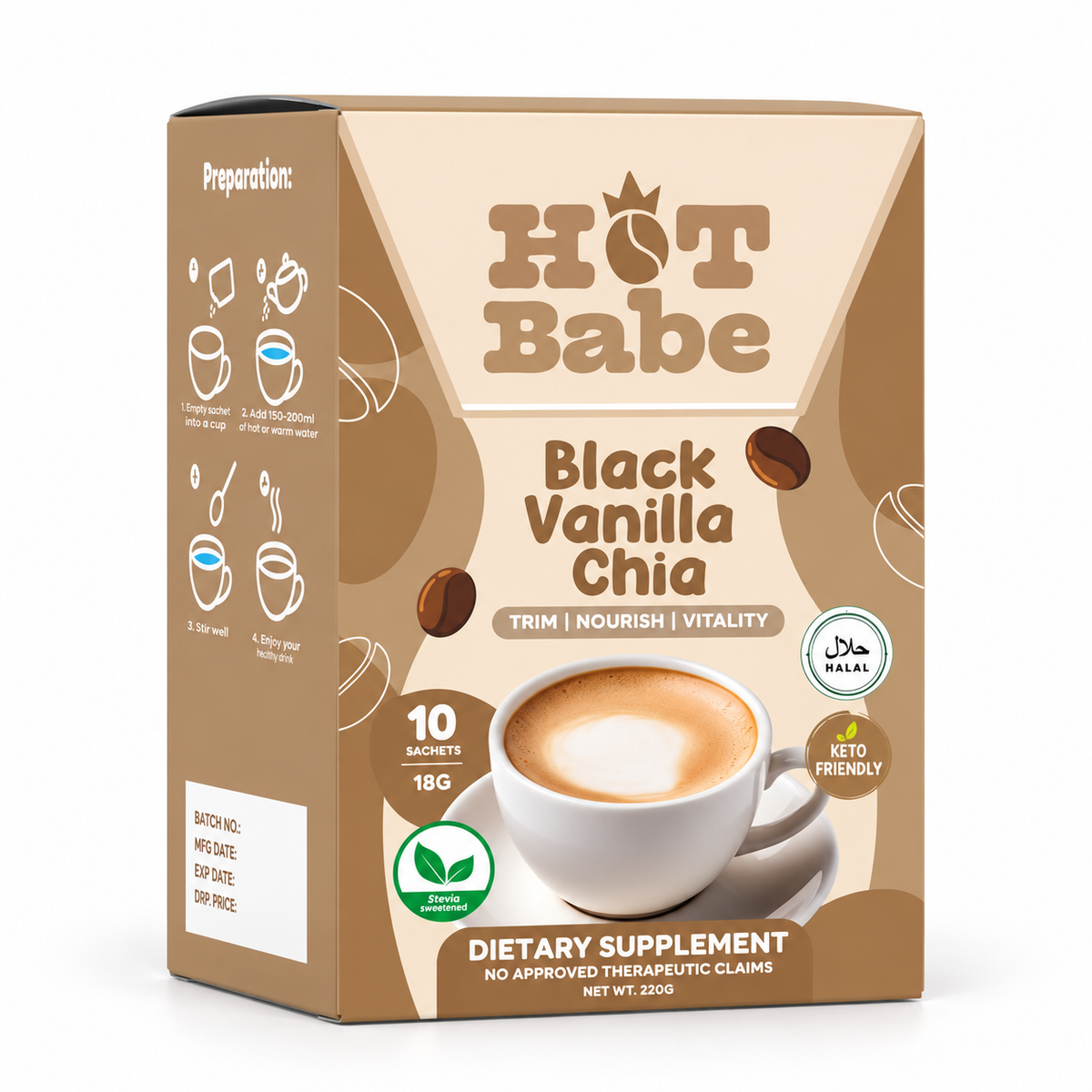 HOT BABE BLACK VANILLA CHIA DRINK – 10 SACHETS