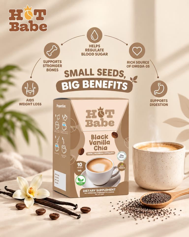 HOT BABE BLACK VANILLA CHIA DRINK – 10 SACHETS